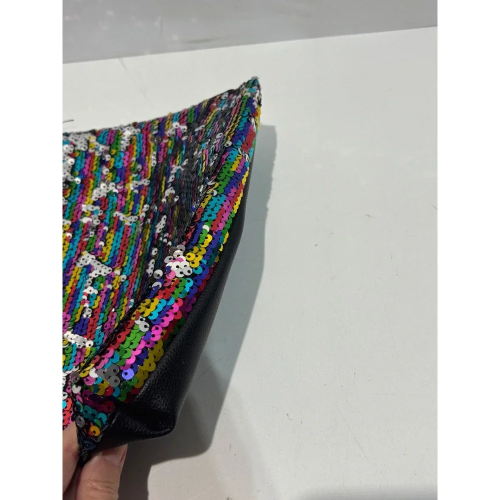 Victoria's Secret Makeup Bag Women OS Multi Rainbow Sequin Zip Pouch Clutch